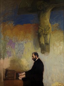 Portret van Feliks Jasienski (1861-1929) bij het orgel door Leon Wyczolkowski