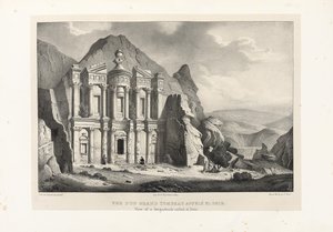 Uitzicht op een groot graf genaamd El Deir, Petra, 1830