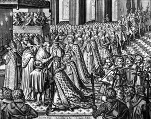 Kroning van de Franse koningin Marie de Medicis op 13 mei door Leonard Gaultier