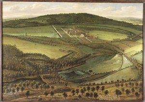 Het noordelijke uitzicht van Hampton Court, ca. 1699 door Leonard Knyff