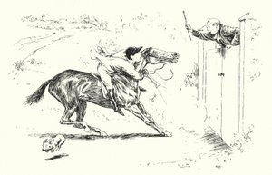 Een man ging jagen in Reigate en wilde over een hoge poort springen door Leonard Leslie Brooke