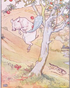 Zijn het mooie appels? Ja, heel mooi, zei het kleine varken, ik zal je er een gooien door Leonard Leslie Brooke