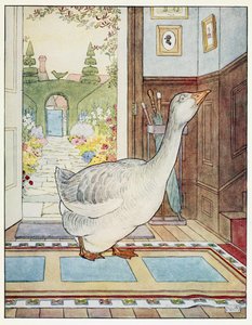 Gansje, Gansje Gans, Waar Zal Ik Zwerven?, uit A Nursery Rhyme Picture Book, uitgegeven 1914 (kleur litho) door Leonard Leslie Brooke