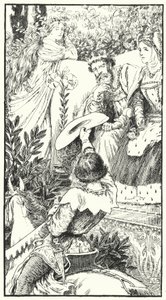 Hier komt een lustige minnaar (gravure) door Leonard Leslie Brooke