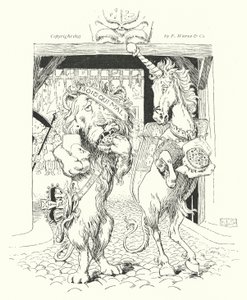 De leeuw en de eenhoorn, vochten om de kroon (gravure)