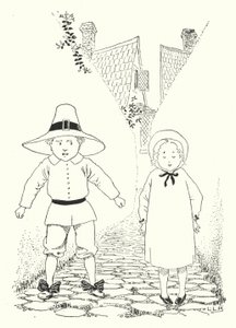 Er was een kleine jongen en een klein meisje die in een steegje woonden (gravure) door Leonard Leslie Brooke