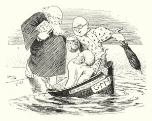 Drie wijze mannen van Gotham, gingen naar zee in een kom (gravure)