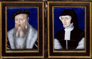 Portret van Claude de Lorraine (1496-1550), Hertog van Guise en Antoinette van Bourbon Vendome (1494-1583), zijn vrouw Emaille geschilderd door Leonard Limosin (1505-1577) ca. 1550