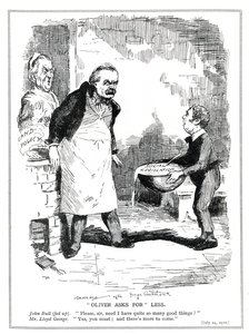 John Bull klaagt bij Lloyd George dat er te veel hervormingen zijn in zijn sociale wetgeving en landbeleidshervormingen, 1912 door Leonard Raven Hill