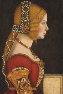 Portret van Isabella van Aragon, Hertogin van Milaan (1470-1524), halflang, in profiel naar rechts door Leonardo da (circle of) Vinci