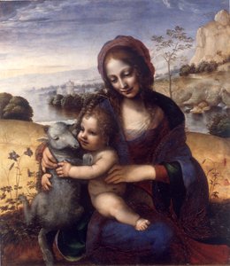 Madonna en Kind met een Lam door Leonardo da (manner of) Vinci