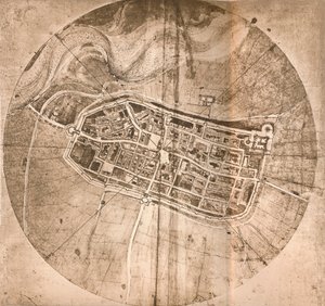 Een kaart van de stad Imola, Italië, c1472 door Leonardo da Vinci