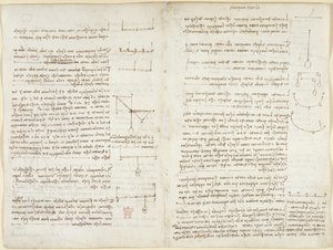 Aantekeningen en diagrammen over mechanica door Leonardo da Vinci