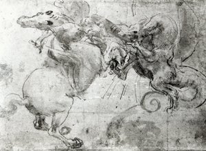 Gevecht tussen een Ruiter en een Draak, c.1482 door Leonardo da Vinci