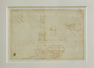 Twee studies van een gebouw met een centraal plan ...