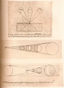 Diagrammen die de theorieën van lineair perspectief en licht en schaduw illustreren (c1472-c1519, 1883) door Leonardo da Vinci