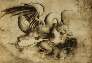 Draak die een leeuw doodt, tekening door Leonardo da Vinci door Leonardo da Vinci