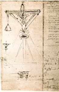 Fragment uit een Da Vinci Manuscript waarin het principe en de constructie van een "Crane" wordt beschreven (manuscript)