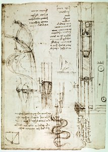 Fragment uit een Da Vinci Manuscript dat het principe en de constructie van een "Pile Drive (Pile Mallet)" beschrijft (manuscript)