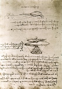 Fragment uit een Da Vinci manuscript dat het principe en de constructie van de "Aerial Screw (Helicopter)" beschrijft (manuscript)