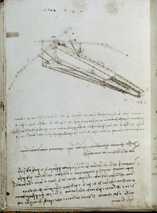 Vliegmachine tekening. Manuscript door Leonardo da Vinci door Leonardo da Vinci
