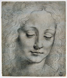 Hoofd van een jongen met een kroon van bladeren in de stijl van Verrocchio door Leonardo da Vinci