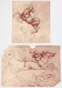 Paard steigert, en ruiters en voetsoldaten, c1504