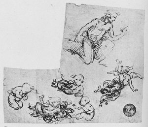 Knielende jongeling en putti, ca. 1480 1945 door Leonardo da Vinci