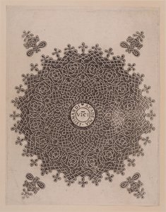 Cirkel met vlechtwerk en knopen. Het embleem van de „Academia Leonardi” in Milaan door Leonardo da Vinci