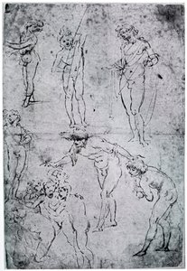 Studies voor De aanbidding der wijzen, 15e eeuw, 1954 door Leonardo da Vinci