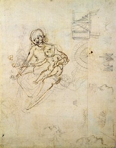 Studies voor een Madonna en Kind en van hoofden in profiel en machines, c.1478-80
