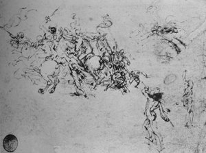 Studies van ruiters in gevecht en van voetsoldaten, c1480 1945 door Leonardo da Vinci