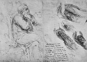 Studies van een oude man zittend en van kolkend water, ca. 1480 1945
