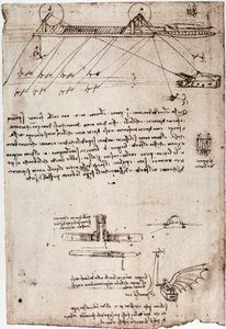 Studie voor een marinedreg door Leonardo da Vinci. Tekening met pen en inkt.
