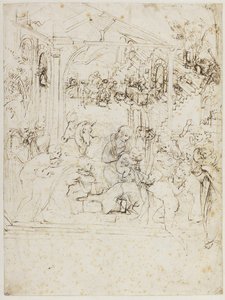 Studie voor de aanbidding der wijzen, ca. 1481 door Leonardo da Vinci