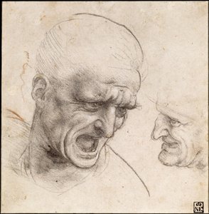 Studie van twee krijgershoofden voor de Slag bij Anghiari, 1504-05