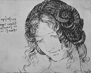 Studie van het gevlochten haar van een vrouw, ca. 1480 1945 door Leonardo da Vinci
