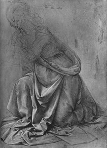Studie van de draperie van een knielende vrouw naar links, ca. 1477