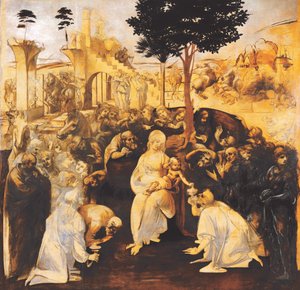 De Aanbidding der Wijzen (na restauratie) door Leonardo da Vinci