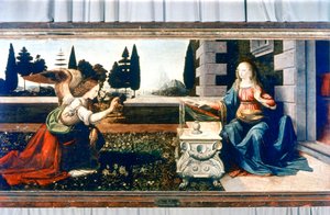 De Annunciatie, 1472-1475 door Leonardo da Vinci