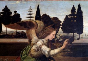 De annunciatie (detail van de engel) door Leonardo da Vinci