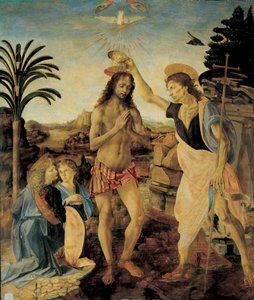 De Doop van Christus rond 1475 - 1478 door Andrea del Verrocchio en Leonardo da Vinci