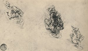 Drie studies van een man die een gevallen vijand neerstak, ca. 1480