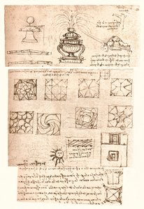 Drie architecturale tekeningen door Leonardo da Vinci