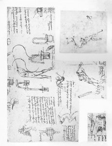 Drie tekeningen die de theorie van de bewegingen van het menselijk figuur illustreren, ca. 1472-1519 door Leonardo da Vinci