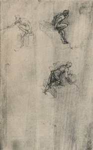 Twee zittende naakten en een vrouw die zich wast, ca. 1480-1945 door Leonardo da Vinci