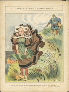 Illustratie van Leonce Burret (1865-1915) in Le Rire, 03/09/10 - De jacht op de witte cul-blanc en de nepjager - Platteland, Vrije tijd, Natuur Vegetatie, Jacht jager, Maritiem Marine Balneaire - Boeren, Landbouwers door Leonce Burret