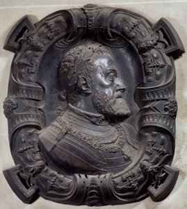 Profielportret van Keizer Karel V (1500-1558) Reliëf in gebeeldhouwd brons door Leone Leoni (1509-1590). Parijs, Louvre Museum door Leone Leoni