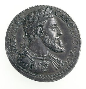 Testone van Karel V (1500-58) Hertog van Milaan, gegraveerd door Dye, 1535-56 (voorzijde) (zilver)