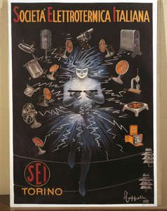 Kleurenlithografie door Leonetto Cappiello, SEI, Electroheat Italiaanse Bedrijf reclameposter door Leonetto Cappiello